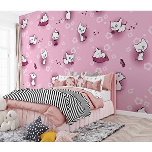Pembe Kedili Çocuk Odası Duvar Kağıdı Baskı - Dkm371087 150x300 cm
