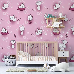 Pembe Kedili Çocuk Odası Duvar Kağıdı Baskı - Dkm371087 150x300 cm