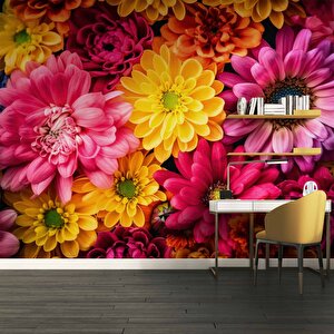 Pembe Sarı Çiçek Temalı Duvar Kağıdı Baskı - Dkm519064