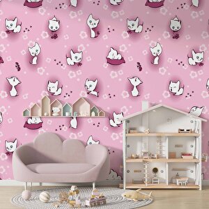 Pembe Kedili Çocuk Odası Duvar Kağıdı Baskı - Dkm371068