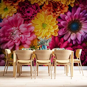 Pembe Sarı Çiçek Temalı Duvar Kağıdı Baskı - Dkm519127