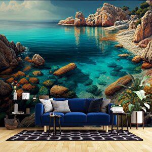 Deniz Ve Kayalık Manzaralı Duvar Kağıdı - Dkm982089 225x300 cm