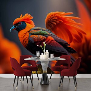 Kırmızı Kuş Temalı Duvar Kağıdı Baskı - Dkm542013