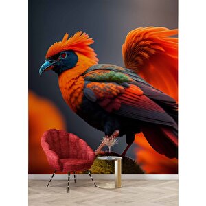 Kırmızı Kuş Temalı Duvar Kağıdı Baskı - Dkm542013