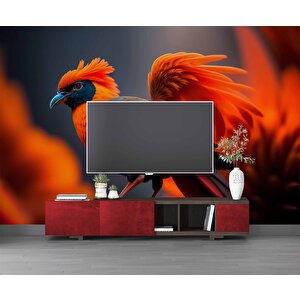 Kırmızı Kuş Temalı Duvar Kağıdı Baskı - Dkm542026 225x240 cm