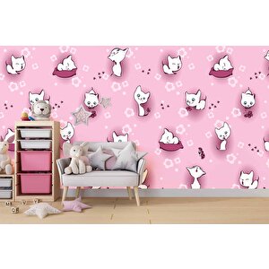 Pembe Kedili Çocuk Odası Duvar Kağıdı Baskı - Dkm371027