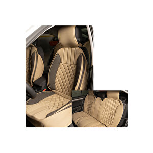 Peugeot 208 Lüx Oto Koltuk Minderi Ön Arka 5'li Set Elegance Serisi Bej - Koyu Bej Camel Bej