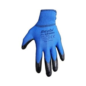 Beybi Zebra Nitril Kaplama Örme Eldiven Mavi İşçi Eldiveni (12 Çift)