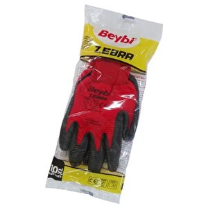 Zebra Nitril Kaplama Örme Eldiven Kırmızı i̇şçi Eldiveni (15 Çift)