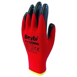 Beybi Zebra Nitril Kaplama Örme Eldiven Kırmızı i̇şçi Eldiveni (15 Çift)