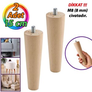 2 Adet Ahşap Ayak 15 Cm Dolap Mobilya Koltuk Kanepe Destek Ayağı Ayakları Konik M8 Civatalı