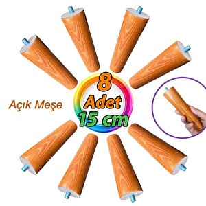 8 Adet Ahşap Ayak Açık Meşe 15 Cm Dolap Mobilya Koltuk Kanepe Destek Ayağı Ayakları Konik M8 Civatalı