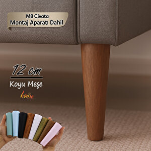 Ahşap Ayak 12 Cm 2'li Set Koyu Meşe M8 Civatalı Bağlantı Aparatlı Dolap Mobilya Koltuk Kanepe Destek Ayağı Ayakları