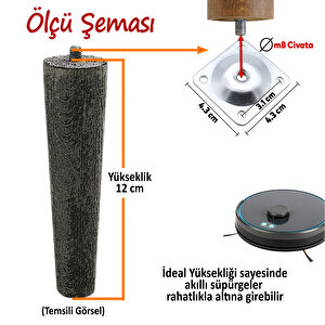 Ahşap Ayak 12 Cm 2'li Set Koyu Meşe M8 Civatalı Bağlantı Aparatlı Dolap Mobilya Koltuk Kanepe Destek Ayağı Ayakları