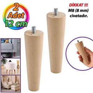 2 Adet Ahşap Ayak 12 Cm Dolap Mobilya Koltuk Kanepe Destek Ayağı Ayakları Konik M8 Civatalı