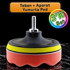 Oto Araç Araba Pasta Cila Polisaj Yumurta Ped + 115 Mm Taban + Matkap Adaptörü Parlatıcı Çizik Giderici 3'lü Set