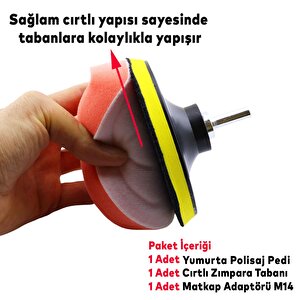 Oto Araç Araba Pasta Cila Polisaj Yumurta Ped + 115 Mm Taban + Matkap Adaptörü Parlatıcı Çizik Giderici 3'lü Set