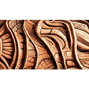 3 Buyutlu Ağaç Oyma Desenli Duvar Kağıdı - Dkm873093