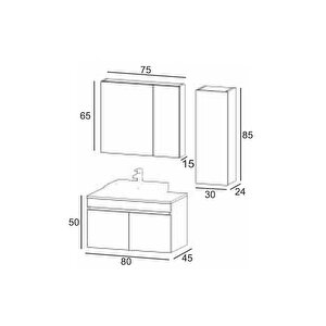 Denko Etna 80 Cm Mdf Kül Gri Banyo Dolabı Takımı Ve Boy Dolabı