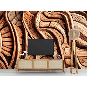 3 Buyutlu Ağaç Oyma Desenli Duvar Kağıdı - Dkm873084