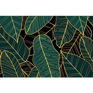 Yeşil Yaprak Ve Altın Çizgi Duvar Kağıdı - Dkm498028