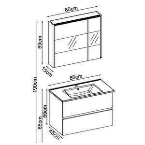 Badella Lines Banyo Dolap Takımı Lines 5585 V31 85cm Antrasit