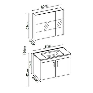 Badella Parite Banyo Dolap Takımı Parite 5585 V32 85cm Beyaz