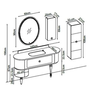 Badella Rosemary Banyo Dolap Takımı Rosemary 140 V3 140cm Krem