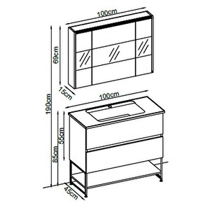 Badella Lines Banyo Dolap Takımı Lines 55100 V33 100cm Ceviz