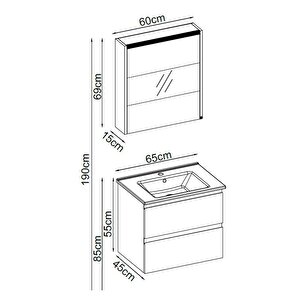 Badella Maya Banyo Dolap Takımı Maya 5565 V32 65cm Antrasit