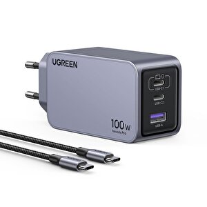 Ugreen Nexode Pro 100w Gan Hizli Şarj Ci̇hazi Type-c Qc Pd 2xusb-c, 1xusb-a Uzay Gri̇si̇ 25874