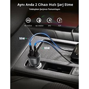 Ugreen 40w Pd Hizli Araç İçi̇ Şarj Ci̇hazi Çakmaklik Adaptörü 2xusb-c Uzay Gri̇si̇ 70594