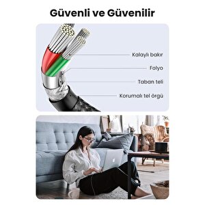 Ugreen Usb-c 60w 3a Qc Pd Örgülü Hizli Şarj Kablosu 1 Mt Si̇yah 50150