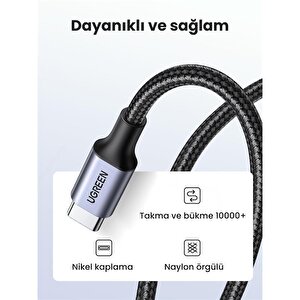 Ugreen Usb-c 60w 3a Qc Pd Örgülü Hizli Şarj Kablosu 1 Mt Si̇yah 50150