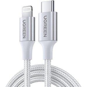Ugreen Type-c To Lightning 3a Pd Mfi̇ Serti̇fi̇kali Örgülü Hizli Şarj Kablosu 1 Mt Gümüş 70523