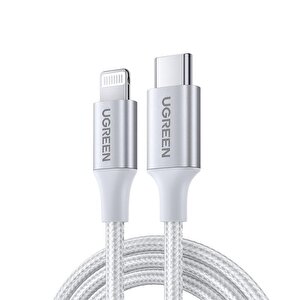 Ugreen Type-c To Lightning 3a Pd Mfi̇ Serti̇fi̇kali Örgülü Hizli Şarj Kablosu 2 Metre Gümüş 70525