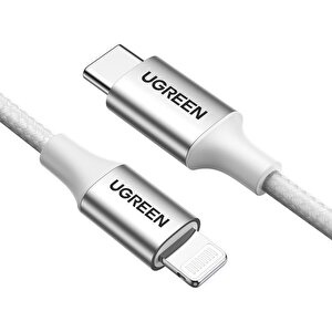 Ugreen Type-c To Lightning 3a Pd Mfi̇ Serti̇fi̇kali Örgülü Hizli Şarj Kablosu 2 Metre Gümüş 70525