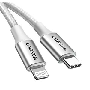 Ugreen Type-c To Lightning 3a Pd Mfi̇ Serti̇fi̇kali Örgülü Hizli Şarj Kablosu 2 Metre Gümüş 70525