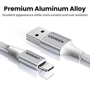 Ugreen Lightning To Usb-a Örgülü Mfi̇ Serti̇fi̇kali İphone Hizli Şarj Kablosu 2 Metre Gümüş 60163