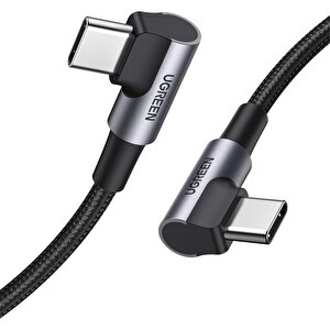 Ugreen Usb-c 60w 3a Qc Pd Çi̇ft Tarafi 90 Derece Örgülü Hizli Şarj Kalosu 2 Mt Si̇yah 70531