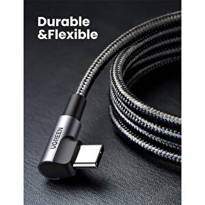 Ugreen Usb-c 60w 3a Qc Pd Çi̇ft Tarafi 90 Derece Örgülü Hizli Şarj Kalosu 2 Mt Si̇yah 70531