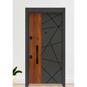 Geometrik Desenli Modern Ahşap Çelik Kapı