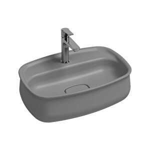 Isvea Fluido Tezgah Üzeri Çanak Lavabo 60cm  Bas-aç Set Stone Grey
