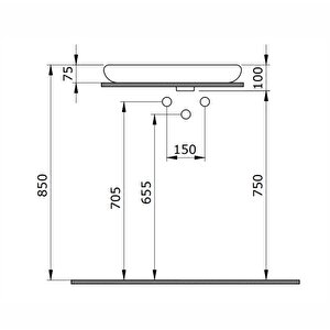 Fenice Çanak Lavabo 54 Cm- Batarya Deliksiz Parlak Beyaz