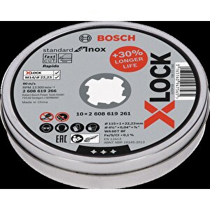 - X-lock - 115*1,0mm Standard Seri Düz Inox (paslanmaz Çelik) Kesme Diski (taş) - Rapido 10'lu