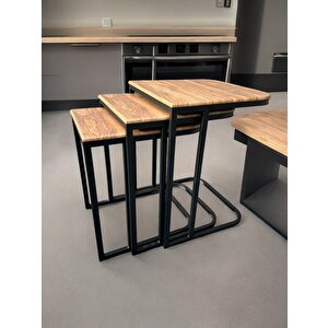 3lü Zigon Sehpa Mdf Mebran Kahverengi Zigon Sehpa Takımı