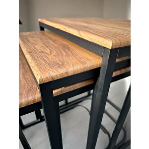 3lü Zigon Sehpa Mdf Mebran Kahverengi Zigon Sehpa Takımı