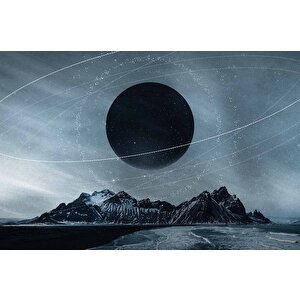 Dağ Ve Siyah Ay Manzaralı Duvar Kağıdı Baskı - Dkm513087