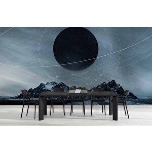 Dağ Ve Siyah Ay Manzaralı Duvar Kağıdı Baskı - Dkm513053