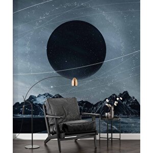 Dağ Ve Siyah Ay Manzaralı Duvar Kağıdı Baskı - Dkm513053